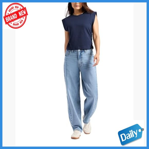 High Rise Barrel Leg Jeans, Relaxed Fit, Premium Cotton Denim - Picture 4 of 7